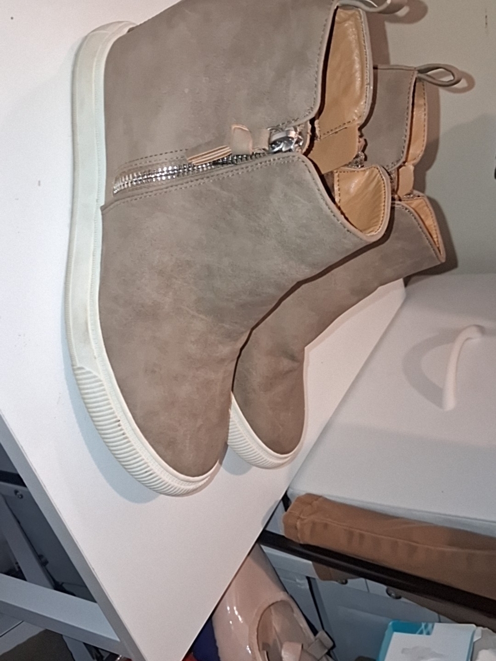 Kismet Taupe Suede-Look Women's Ankle Booties with Side Zipper